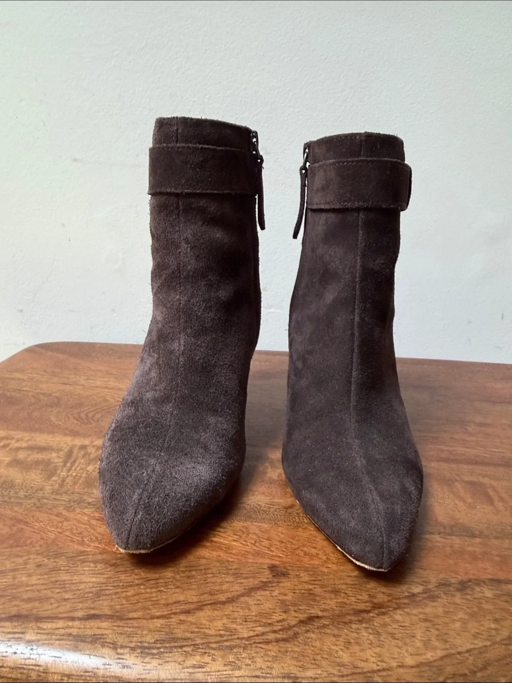 Banana Republic Valais Chocolate Brown Suede Pointed Toe Ankle Booties